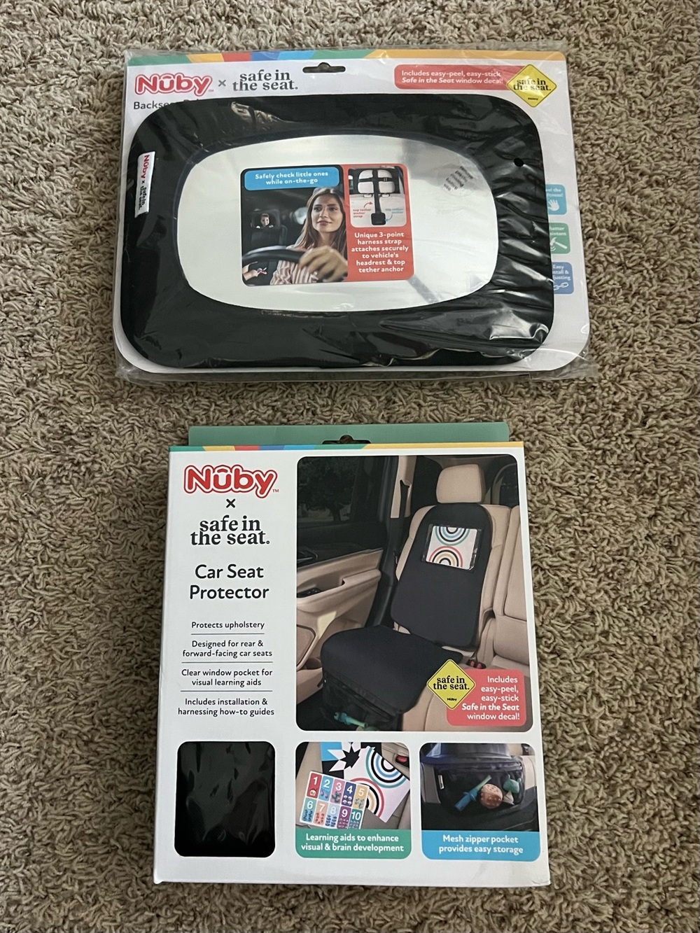Nuby x Safe in the Seat Car Seat Protector & Backseat Baby Mirror